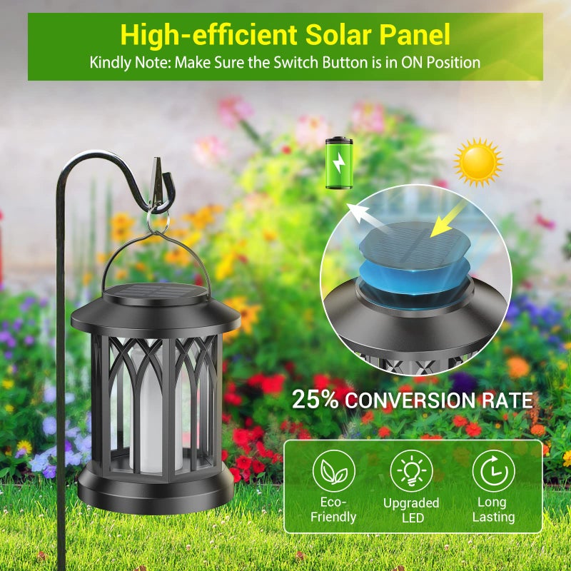 KOOPER 4 Pack Solar Lantern Outdoor Lights, Upgraded Flickering Flame Solar Lanterns Lights Outdoor Waterproof, Hanging Lantern Decorative, Solar Powered Lanterns for Yard Patio Path Tree Garden Decor - Image 4