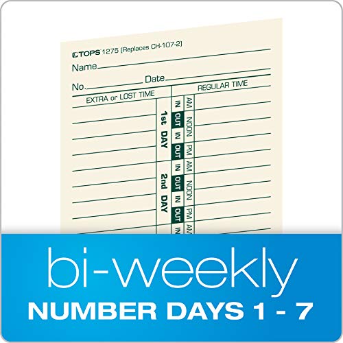 TOPS Time Cards, Bi-Weekly, 2-Sided, Numbered Days, 3-1/2" x 9", Manila, Green/Red Print, 500-Count (1275) - Image 2