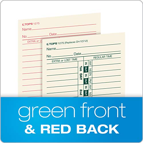 TOPS Time Cards, Bi-Weekly, 2-Sided, Numbered Days, 3-1/2" x 9", Manila, Green/Red Print, 500-Count (1275) - Image 4