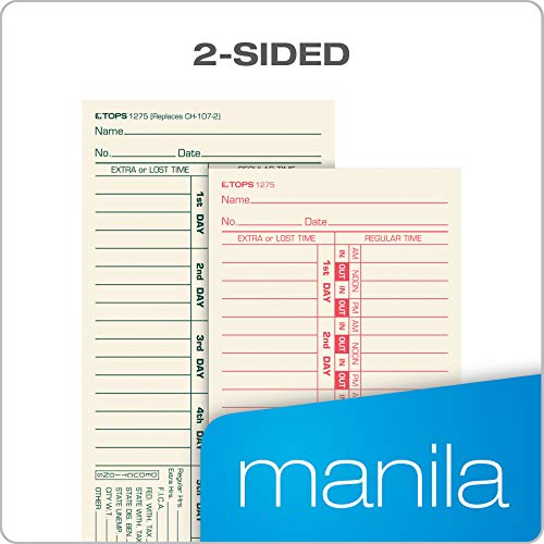 TOPS Time Cards, Bi-Weekly, 2-Sided, Numbered Days, 3-1/2" x 9", Manila, Green/Red Print, 500-Count (1275) - Image 3