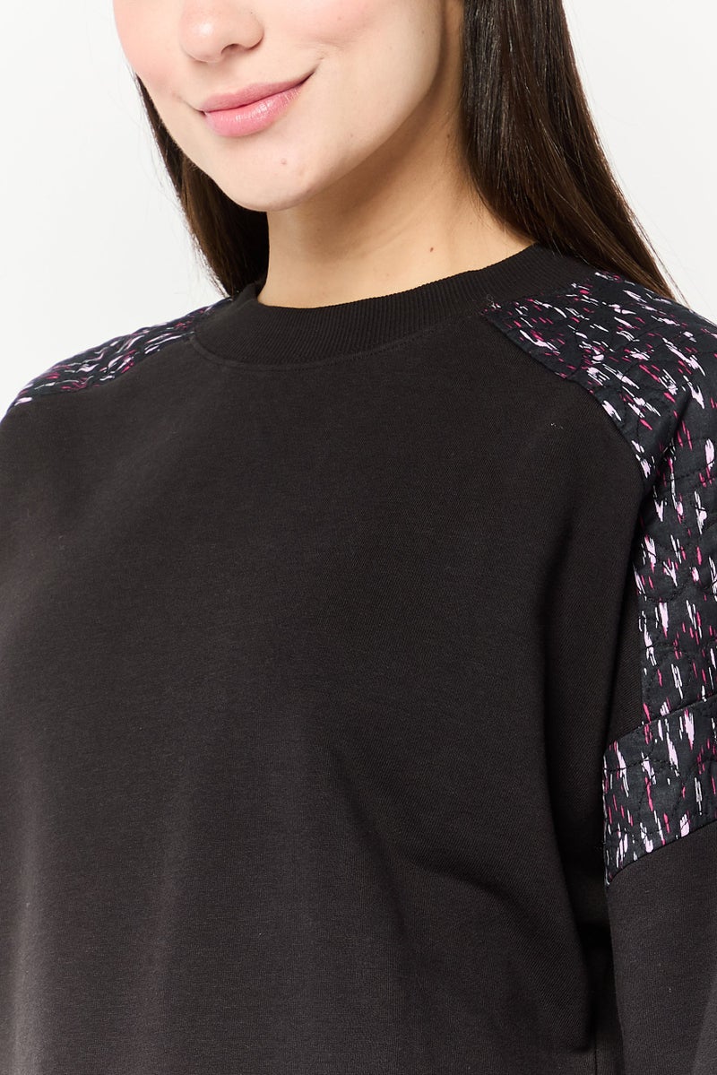 Scotch & Soda Women Crew Neck Quilted Long Sleeves Sweatshirt, Black - Image 3