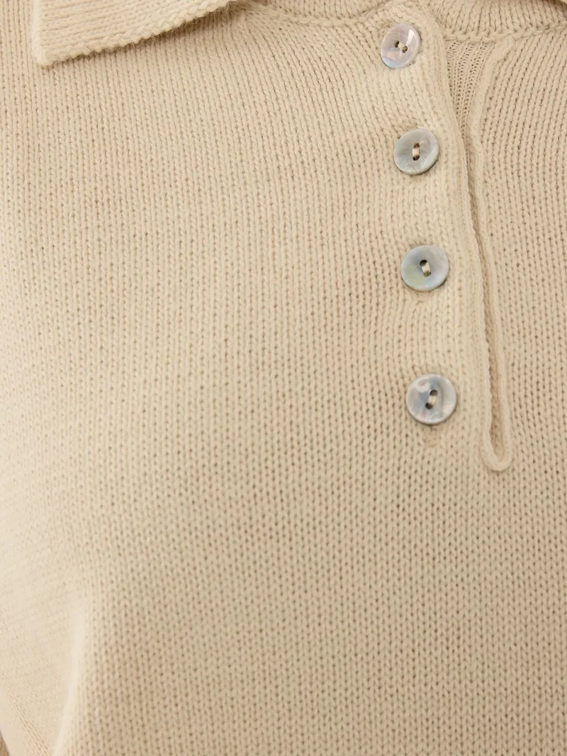 Hiccup Natural Button Collar Relaxed Fit Sweater for Women | Best Price UAE