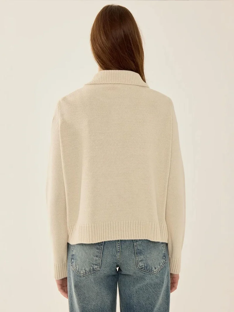 Hiccup Natural Button Collar Relaxed Fit Sweater for Women | Best Price UAE