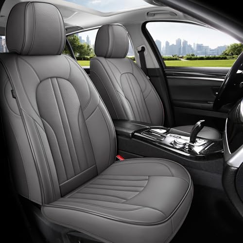MINGBRON Car Seat Covers Front Seats, Comfortable Leather Car Seat Covers, Waterproof Front Seat Covers for Cars, Luxury Automotive Seat Protecor Covers for Most Sedans SUV Pick-up Truck (Gray) - Image 1