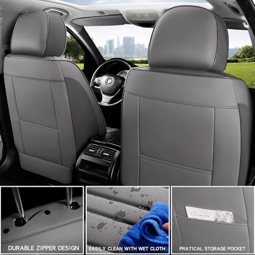 MINGBRON Car Seat Covers Front Seats, Comfortable Leather Car Seat Covers, Waterproof Front Seat Covers for Cars, Luxury Automotive Seat Protecor Covers for Most Sedans SUV Pick-up Truck (Gray) - Image 3