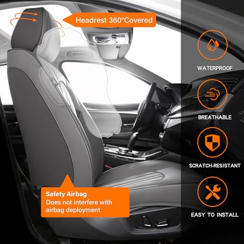 MINGBRON Car Seat Covers Front Seats, Comfortable Leather Car Seat Covers, Waterproof Front Seat Covers for Cars, Luxury Automotive Seat Protecor Covers for Most Sedans SUV Pick-up Truck (Gray) - Image 4