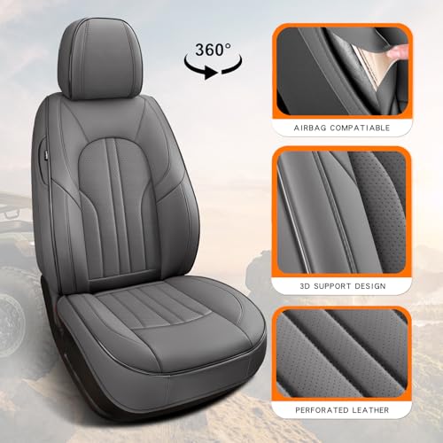MINGBRON Car Seat Covers Front Seats, Comfortable Leather Car Seat Covers, Waterproof Front Seat Covers for Cars, Luxury Automotive Seat Protecor Covers for Most Sedans SUV Pick-up Truck (Gray) - Image 5