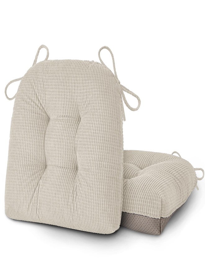 OVOV Dining Chair Cushions Set of 2 Soft Non-Slip Kitchen Chair Pads Tufted Seat Cushion with Ties for Kitchen Dining Room(18" x 16.5" x 3" Beige) - Image 1