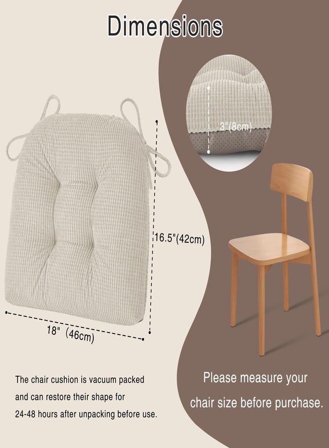OVOV Dining Chair Cushions Set of 2 Soft Non-Slip Kitchen Chair Pads Tufted Seat Cushion with Ties for Kitchen Dining Room(18" x 16.5" x 3" Beige) - Image 2