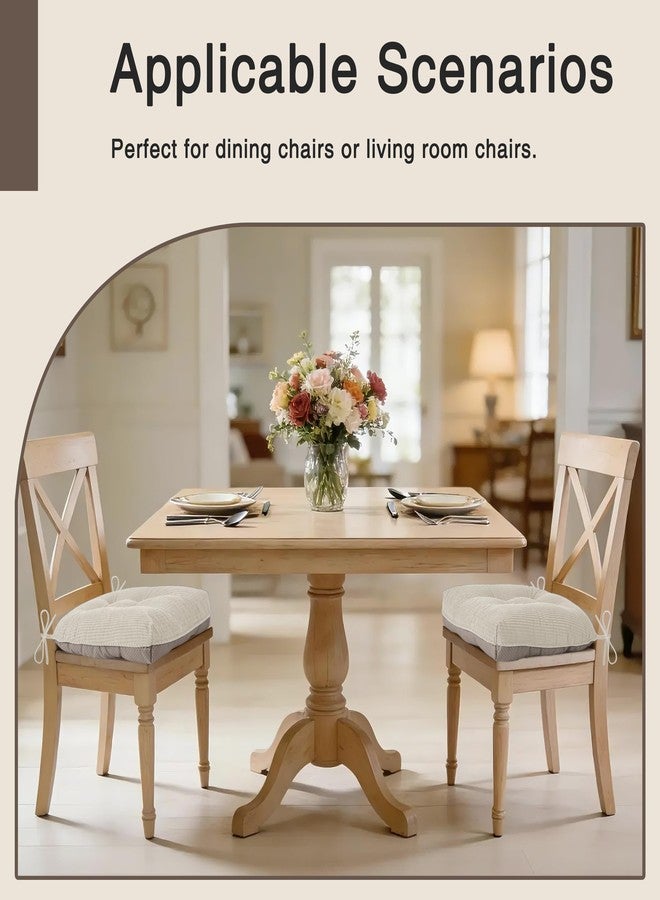 OVOV Dining Chair Cushions Set of 2 Soft Non-Slip Kitchen Chair Pads Tufted Seat Cushion with Ties for Kitchen Dining Room(18" x 16.5" x 3" Beige) - Image 5