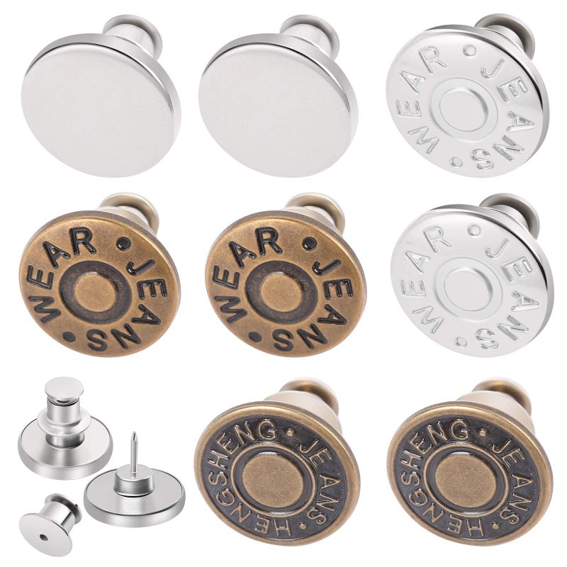 Ceryvop Ceryvop 8 Sets Jean Button Pins for Loose Jeans No Sew Instant Replacement Snap Tack Pant Button Reusable and Adjustable Metal Pants Tightener