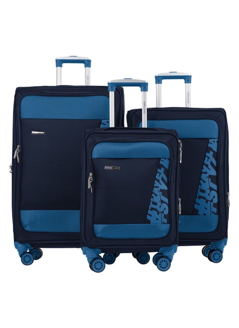 Hyper Trek 3 Pieces Set 8 Wheels Soft Luggage -Navy