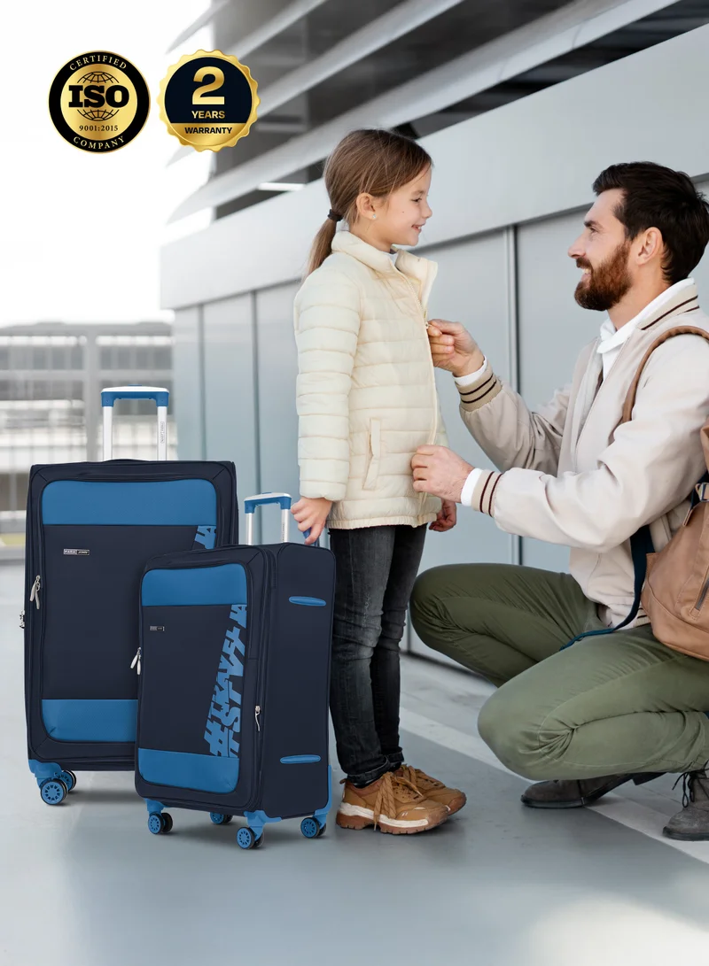 PARAJOHN Hyper Trek  Series Set of 3 Luggage | Lightweight Small 10KG, Medium 20KG & Large 30KG ABS 8 Wheels Trolley Soft Travel Suitcase - Navy