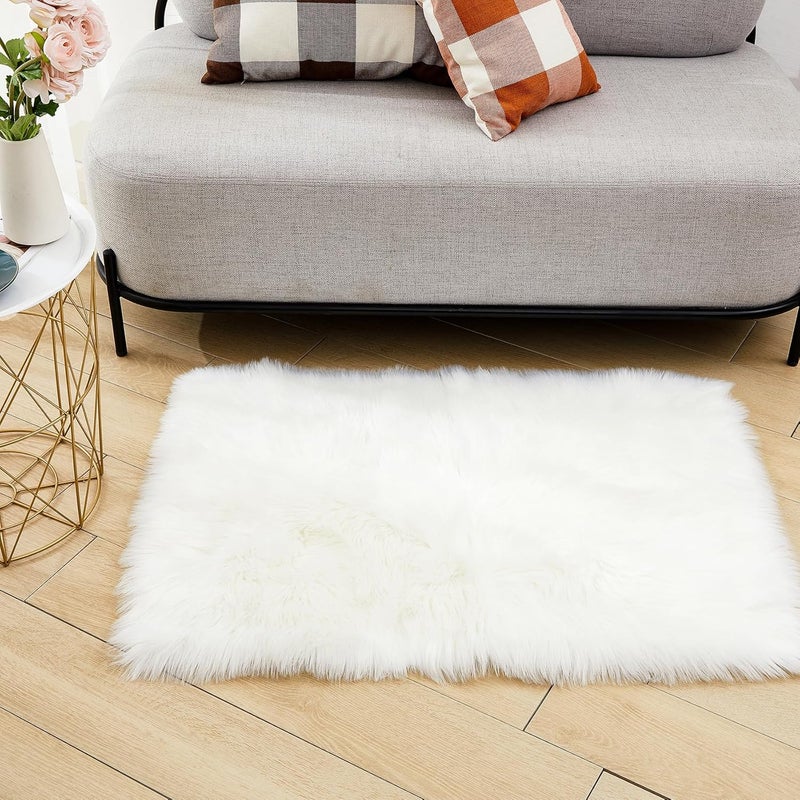 DSHXL Faux Sheepskin Fur Fuzzy Furry Rug 2x3 Ft Rectangle Small White Furry Rugs Bedside Fluffy Area Rug Fur Rugs for Bedroom Living Room Dorm Room Photography - Image 3