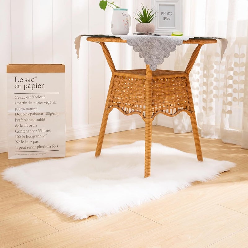 DSHXL Faux Sheepskin Fur Fuzzy Furry Rug 2x3 Ft Rectangle Small White Furry Rugs Bedside Fluffy Area Rug Fur Rugs for Bedroom Living Room Dorm Room Photography - Image 4