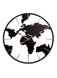 Round Wall Clock with World Map Design, Black, for Living Room, Bedroom, Office, Kitchen - 60cm