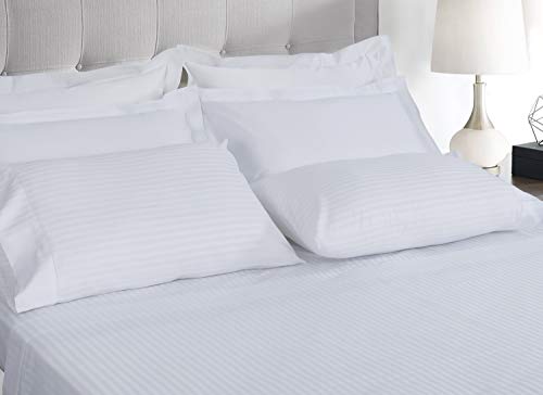 Threadmill 100% Cotton Sheets for King Size Bed - 600 Thread Count King Bed Sheets Set with 16” Deep Pocket - Damask Stripe Sateen Weave 4-Piece Bedding Set with Cooling Effect, White - Image 2
