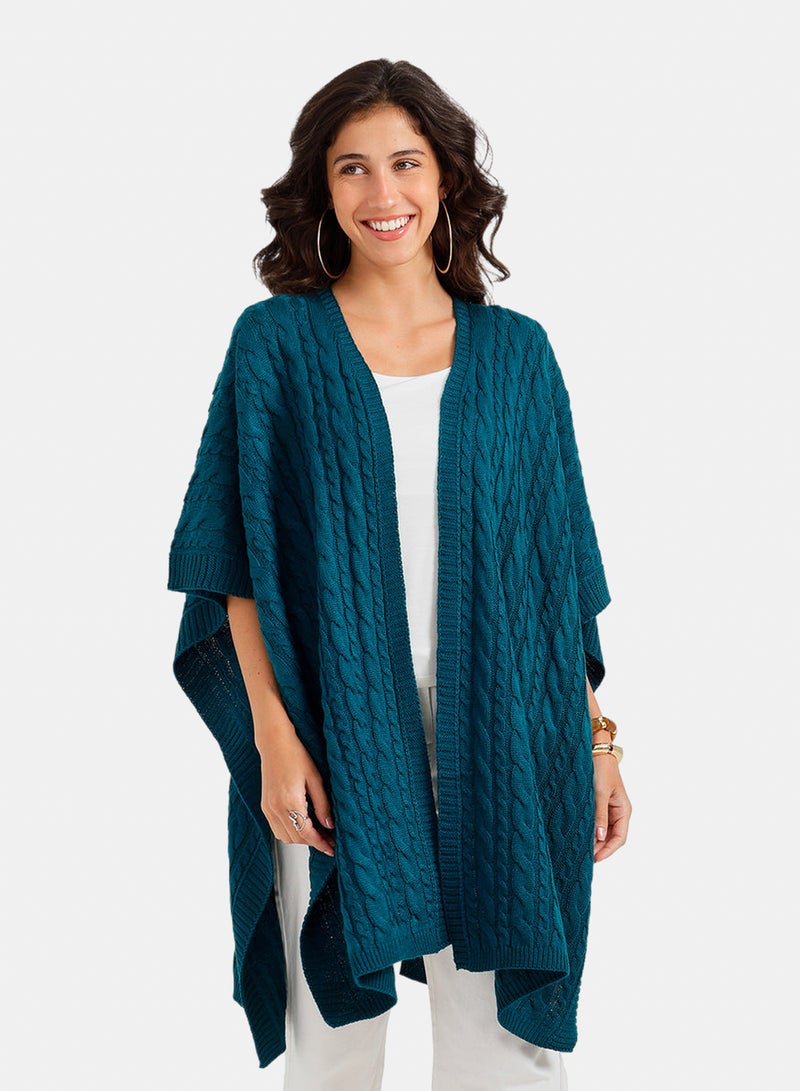 Carina Cable Knit Open-Front Poncho - Image 1