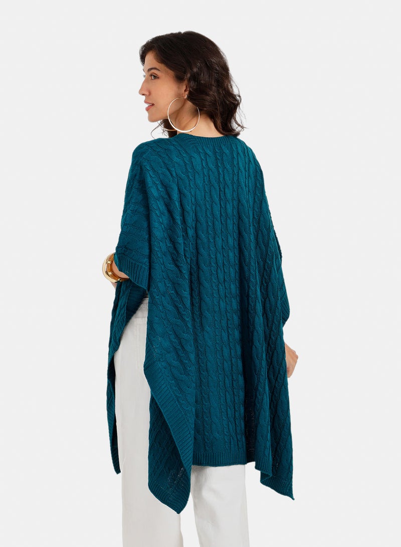 Carina Cable Knit Open-Front Poncho - Image 3