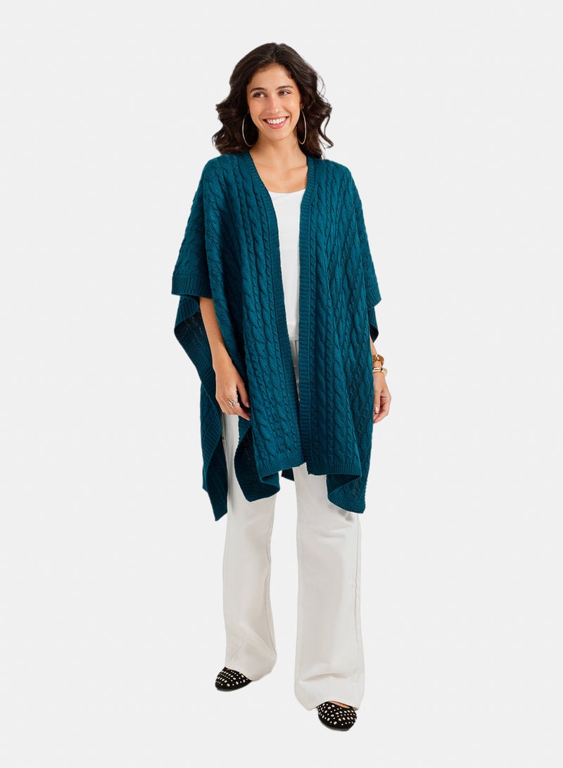 Carina Cable Knit Open-Front Poncho - Image 5
