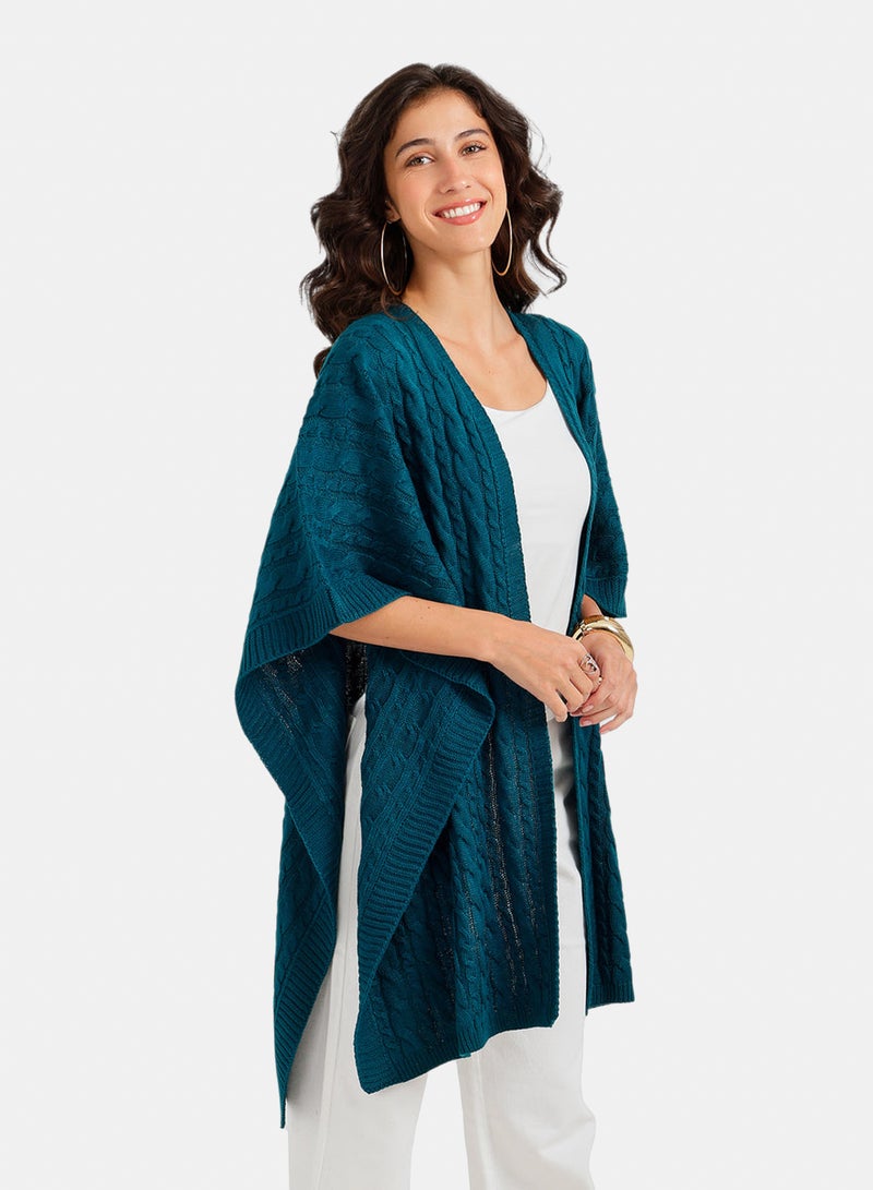 Carina Cable Knit Open-Front Poncho - Image 2