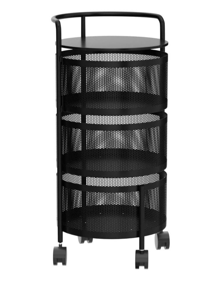 Arabest Rotating Storage Shelves Rack for Kitchen, 3-Tier Multi Layer Removable Basket Shelf Organizer on Rolling Wheels for Fruit Vegetable Grocery Corns Potato Onion (3-Tier, Black) - Image 4