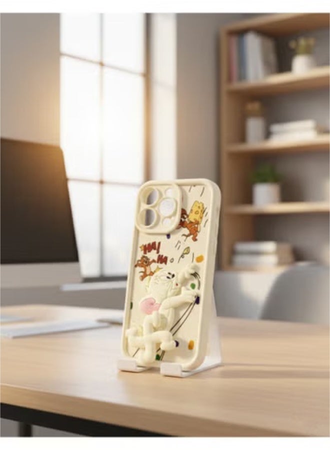 Grace case for iPhone 16 pro max - Playful: cream Silicone Tom & Jerry Phone Case - Cute Cartoon Classic Animation Series Cover for iphone 16 pro max - Image 2