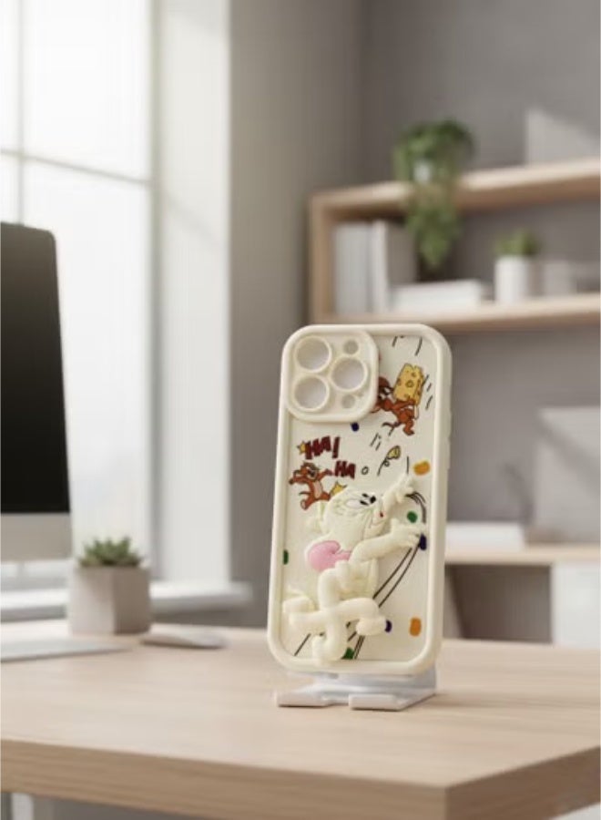 Grace case for iPhone 16 pro max - Playful: cream Silicone Tom & Jerry Phone Case - Cute Cartoon Classic Animation Series Cover for iphone 16 pro max - Image 1