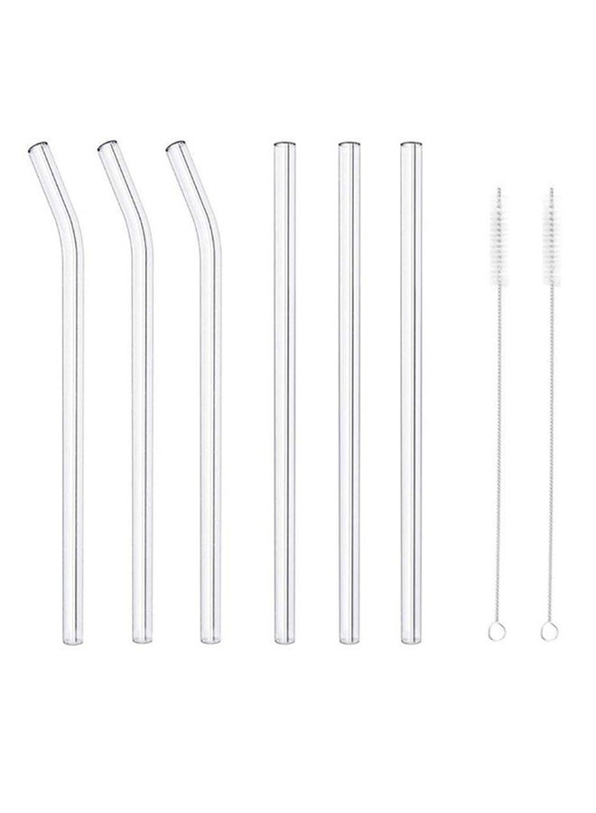 6-Piece Reusable Drinking Straws With 2 Brushes Silver - Image 1
