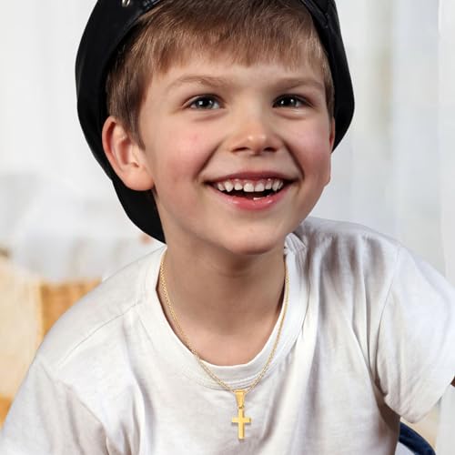 MEALGUET Stainless Steel Cross Necklace for Boys : Minimalist Cross Chain Pendant Necklace Jewelry First Communion Confirmation Baptism Gifts for Son Nephew Toddler,Gold Plated - Image 4