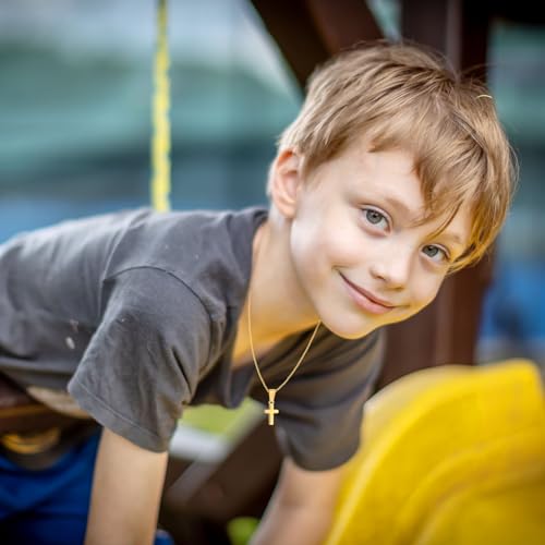 MEALGUET Stainless Steel Cross Necklace for Boys : Minimalist Cross Chain Pendant Necklace Jewelry First Communion Confirmation Baptism Gifts for Son Nephew Toddler,Gold Plated - Image 3