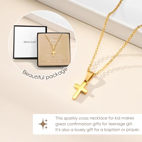 MEALGUET Stainless Steel Cross Necklace for Boys : Minimalist Cross Chain Pendant Necklace Jewelry First Communion Confirmation Baptism Gifts for Son Nephew Toddler,Gold Plated - Image 5