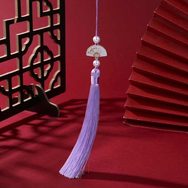 Generic Pearl White Fan Tassel Chinese Hanfu Car Pendant Light purple