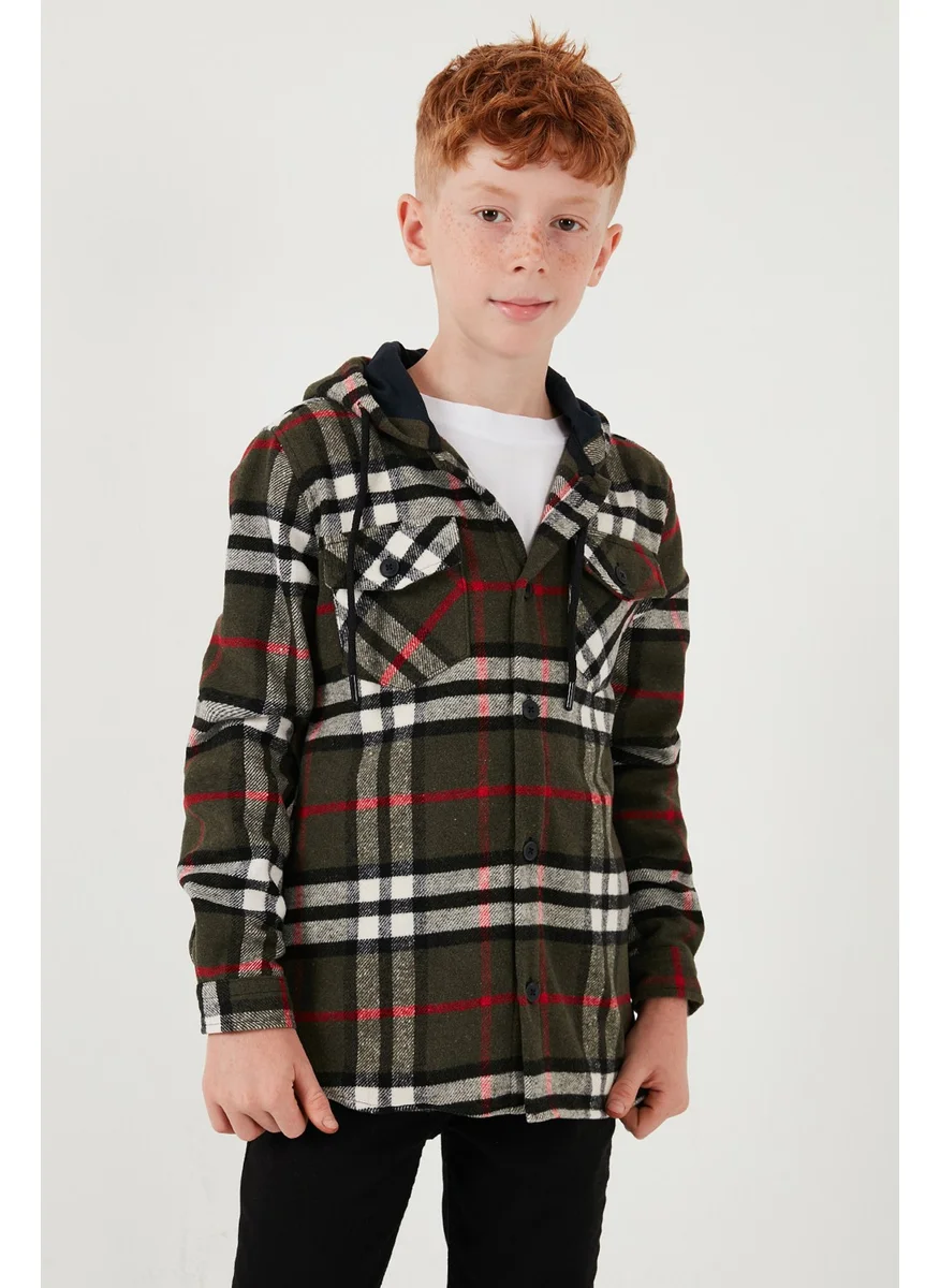 Lela Hooded Double Pocket Plaid Lumberjack Shirt Boy's Shirt Cf25w81786