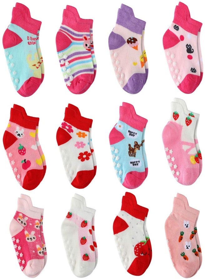 Cottock 12 Pairs Toddler Girl Grips Socks, Baby Ankle Socks Girl Cotton Socks Anti Slip for Kids (12 Pairs/Reinforced Ankle, 5-7 Years) - Image 1