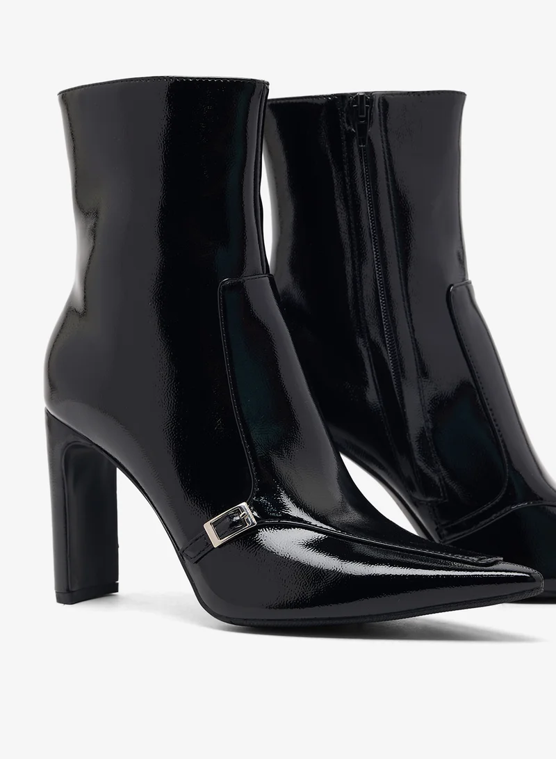 Ella Black Pointed Toe Platform Heel Mid Calf Boots for Women | Best Price UAE