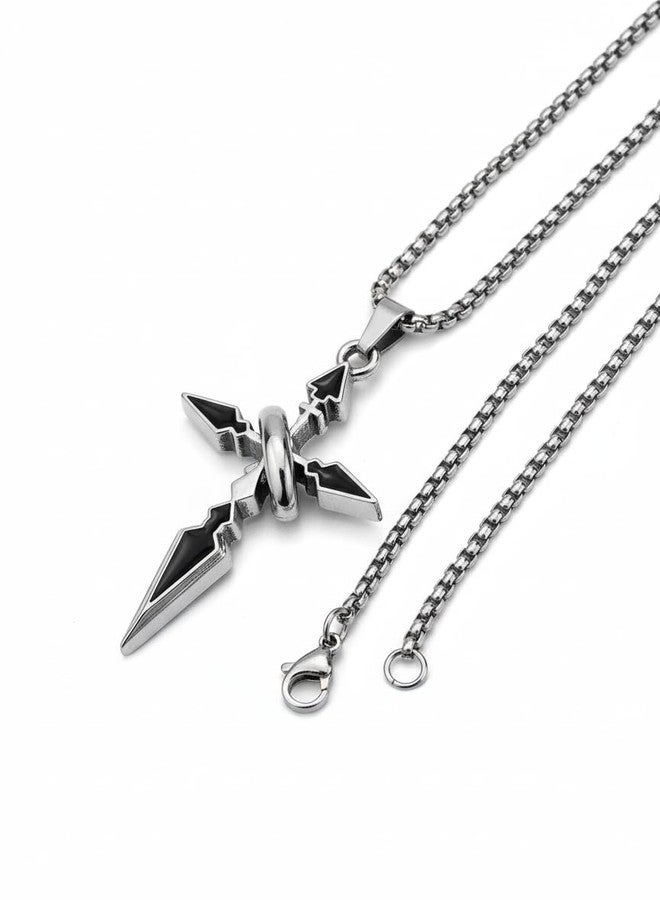 ringzinnie Arrow Cross Pendant Necklace for Boys & Men | Stainless Steel Black Silver Gothic Cross Locket with Chain | Punk Biker Style Fashion Jewelry for Daily Wear, Party & Gifting - Image 1