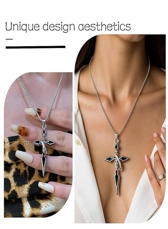 ringzinnie Arrow Cross Pendant Necklace for Boys & Men | Stainless Steel Black Silver Gothic Cross Locket with Chain | Punk Biker Style Fashion Jewelry for Daily Wear, Party & Gifting - Image 3
