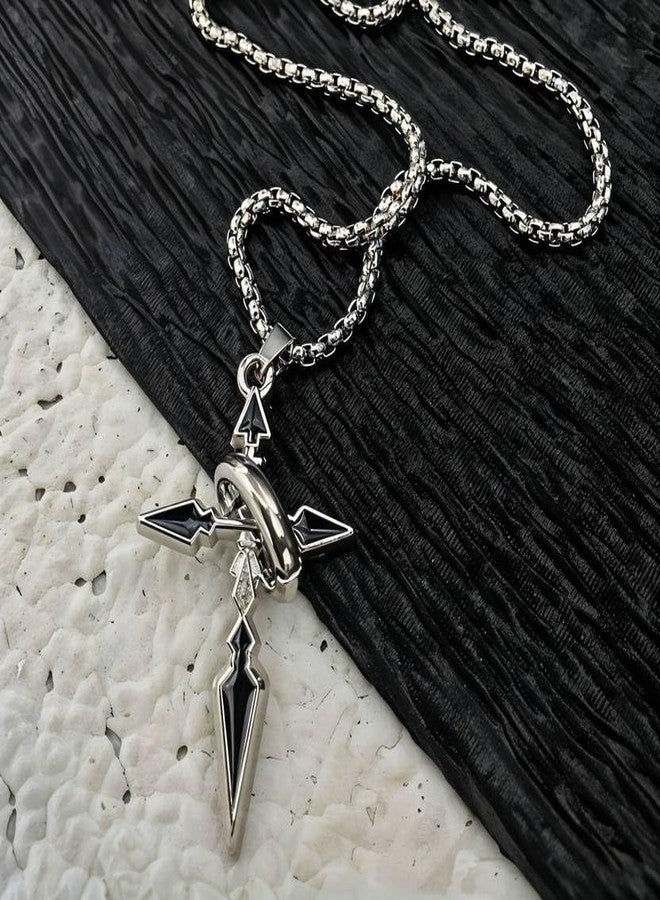 ringzinnie Arrow Cross Pendant Necklace for Boys & Men | Stainless Steel Black Silver Gothic Cross Locket with Chain | Punk Biker Style Fashion Jewelry for Daily Wear, Party & Gifting - Image 2
