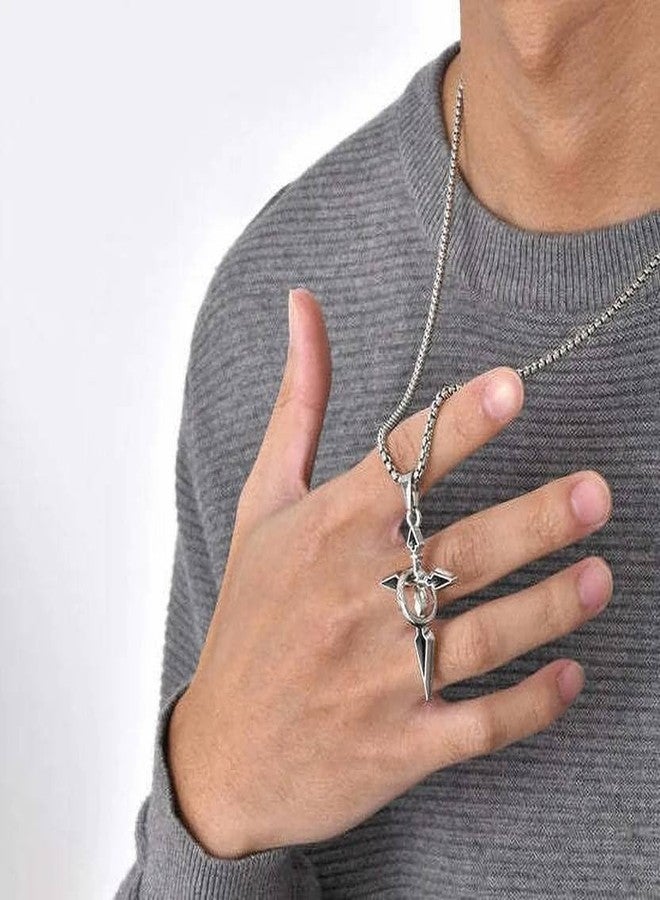 ringzinnie Arrow Cross Pendant Necklace for Boys & Men | Stainless Steel Black Silver Gothic Cross Locket with Chain | Punk Biker Style Fashion Jewelry for Daily Wear, Party & Gifting - Image 4