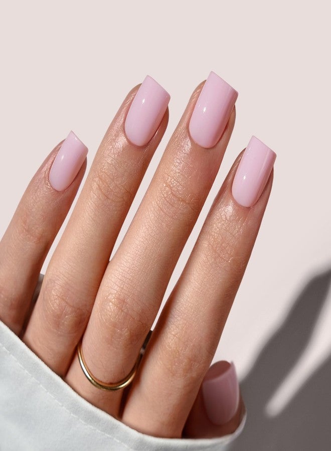 BTArtbox Press On Nails Square - Solid Pink Short Press On Nails with Glue for Women, Opaque Soft Gel Glue On Nails in 16 Sizes - 32 Stick On Nails Kit, Yoga - Image 1