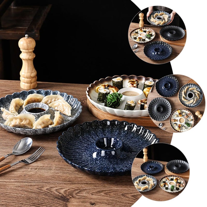 Ceramic Dumpling and Sushi Serving Plate Gold Decorative Japanese Style Retro Dish - Image 5