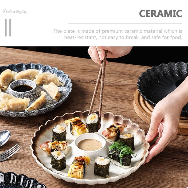 Ceramic Dumpling and Sushi Serving Plate Gold Decorative Japanese Style Retro Dish - Image 4