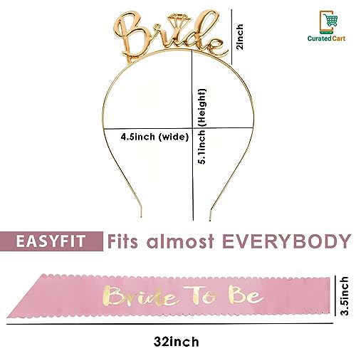 Curated Cart Bride to Be Combo Set - Pink Sash with Gold Bride to Be Text, Gold Plated Bride Headband, Miss to Mrs Banner, and Bride to Be Glasses Prop - Bridal Shower Decorations Kit Combo - Image 2