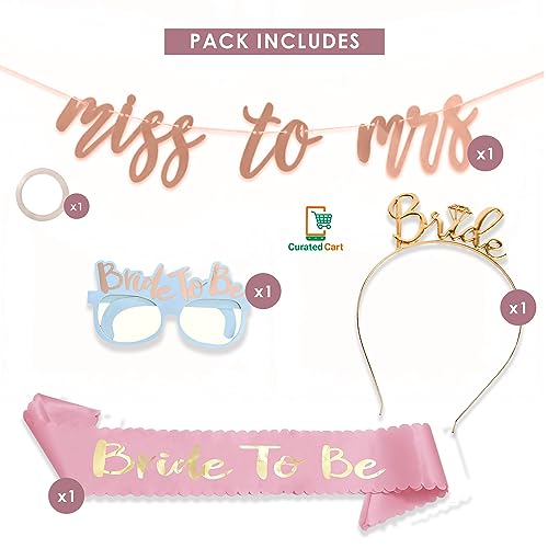 Curated Cart Bride to Be Combo Set - Pink Sash with Gold Bride to Be Text, Gold Plated Bride Headband, Miss to Mrs Banner, and Bride to Be Glasses Prop - Bridal Shower Decorations Kit Combo - Image 4