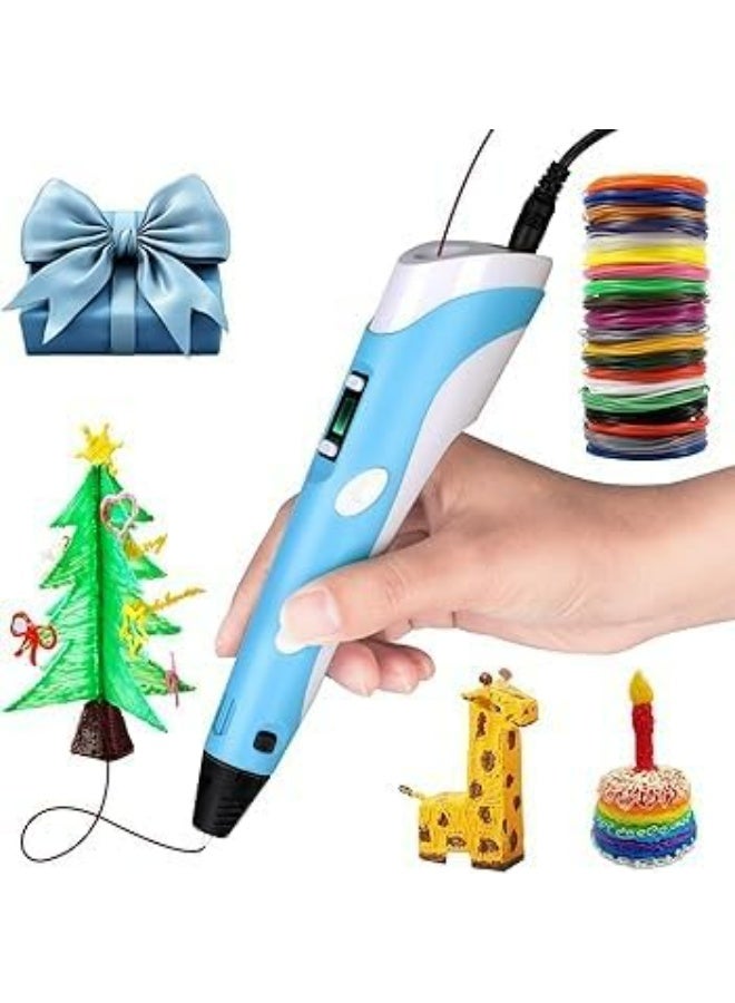 قلم طباعة ثلاثية الأبعاد بشاشة LCD، تغذية تلقائية، 12 لونًا من خيوط PLA، هدية إبداعية للأطفال