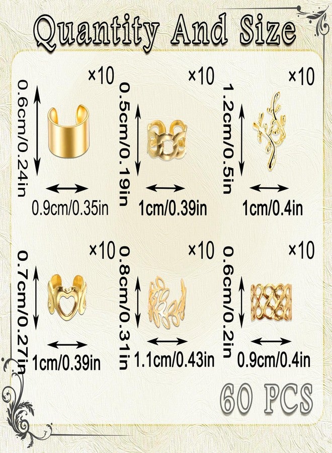 VENOFEN 60PCS Gold Hair Jewelry Adjustable Hair Cuffs Metal Braid Clips Loc Jewelry Hair Rings Mix Styles Non-Piercing Ear Cuffs Dreadlock Accessories for Women and Girls - Image 4
