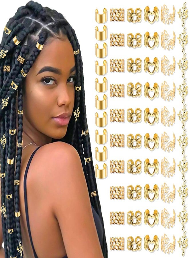 VENOFEN 60PCS Gold Hair Jewelry Adjustable Hair Cuffs Metal Braid Clips Loc Jewelry Hair Rings Mix Styles Non-Piercing Ear Cuffs Dreadlock Accessories for Women and Girls - Image 1