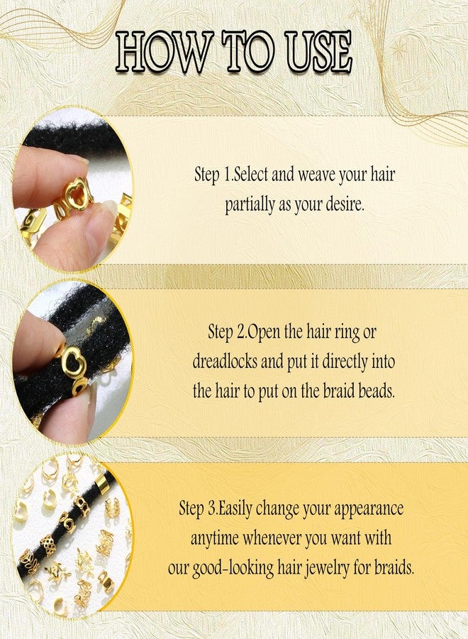 VENOFEN 60PCS Gold Hair Jewelry Adjustable Hair Cuffs Metal Braid Clips Loc Jewelry Hair Rings Mix Styles Non-Piercing Ear Cuffs Dreadlock Accessories for Women and Girls - Image 5
