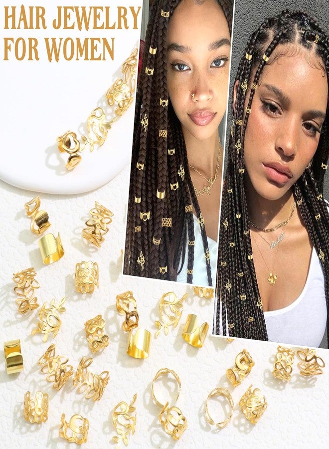 VENOFEN 60PCS Gold Hair Jewelry Adjustable Hair Cuffs Metal Braid Clips Loc Jewelry Hair Rings Mix Styles Non-Piercing Ear Cuffs Dreadlock Accessories for Women and Girls - Image 3